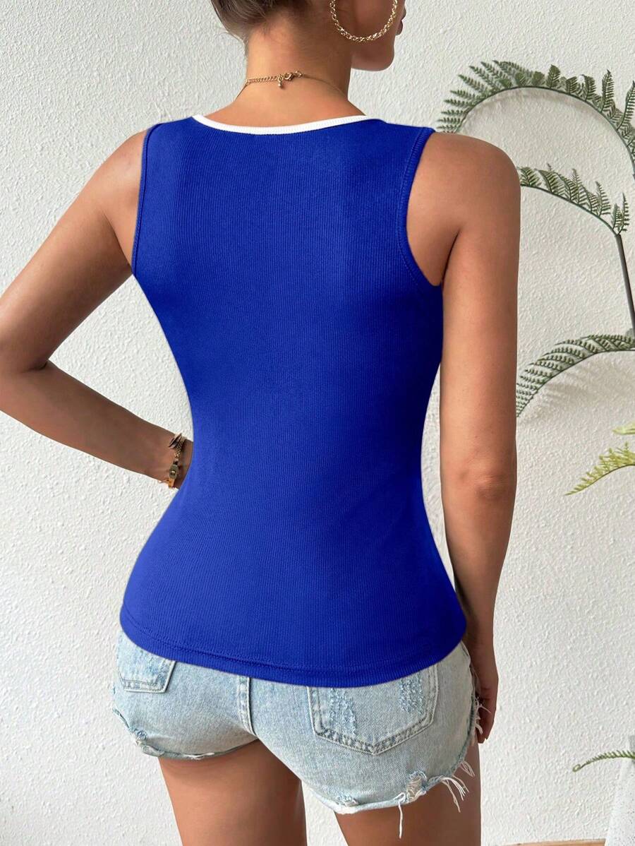 Ribstrikkede tanktoppe med hjerteudskæring til kvinder – afslappet slim fit top