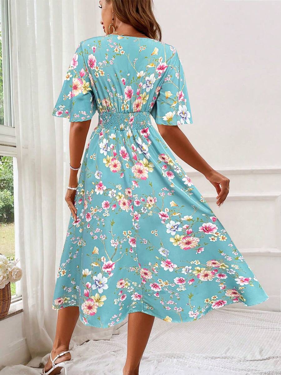 Floral midi dress for women – elegant for holidays and chic summer