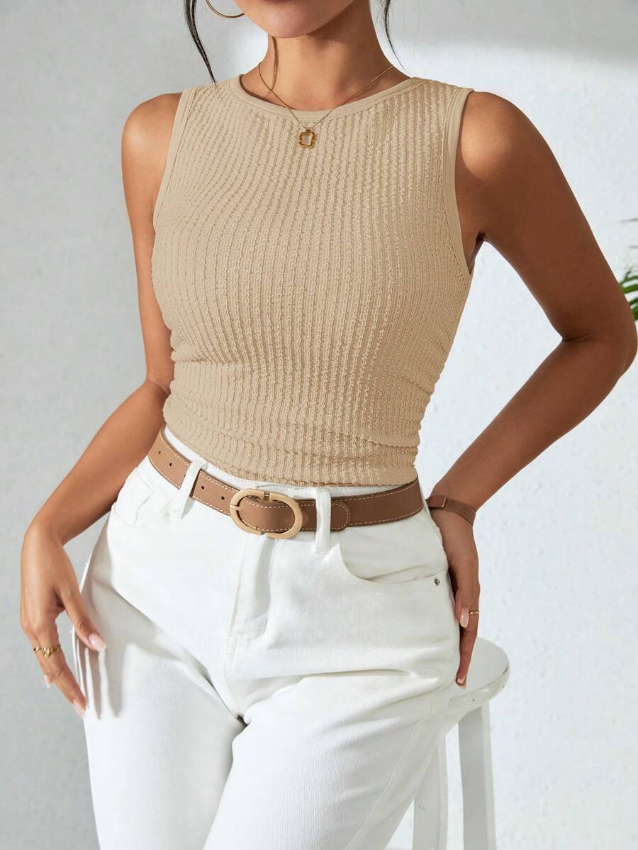 Ribbed striped knit tank tops for women – Casual summer top