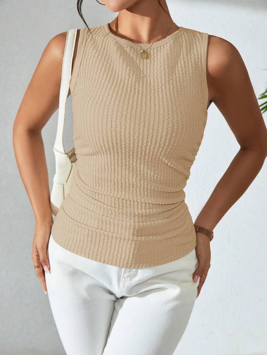 Ribbed striped knit tank tops for women – Casual summer top