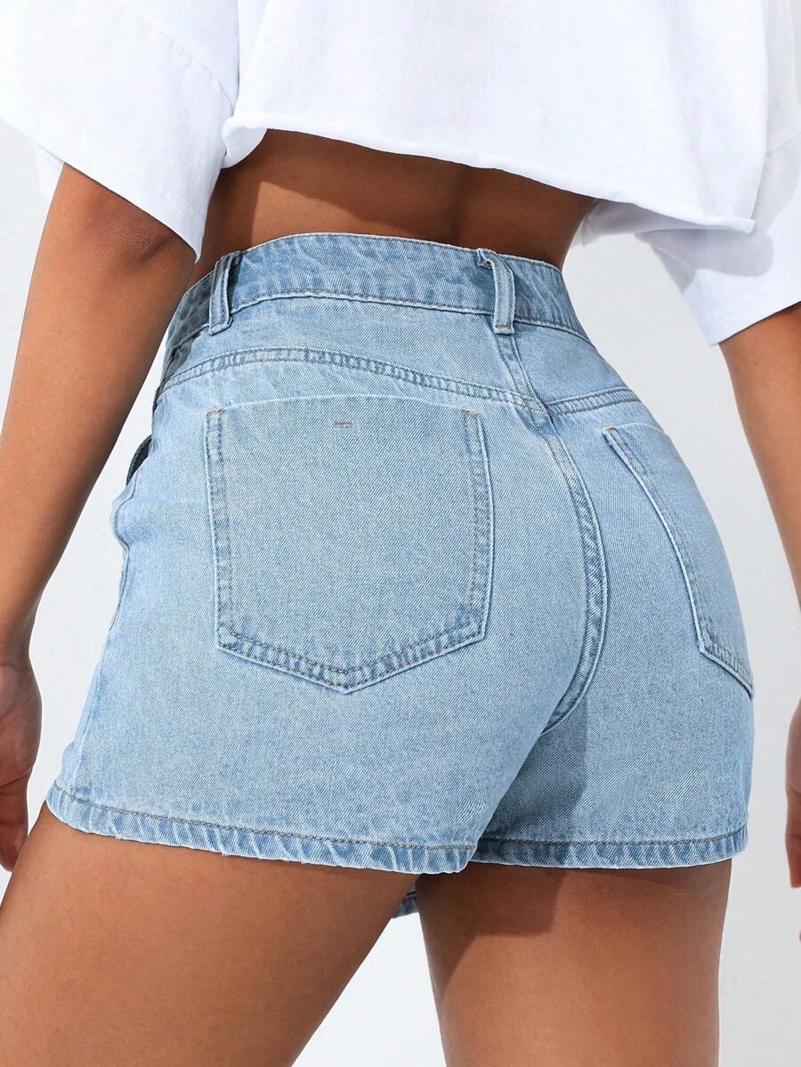 Mini-jupe en jean taille haute avec bouton sur le devant pour femme