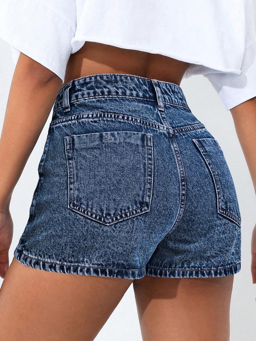 Mini-jupe en jean taille haute avec bouton sur le devant pour femme