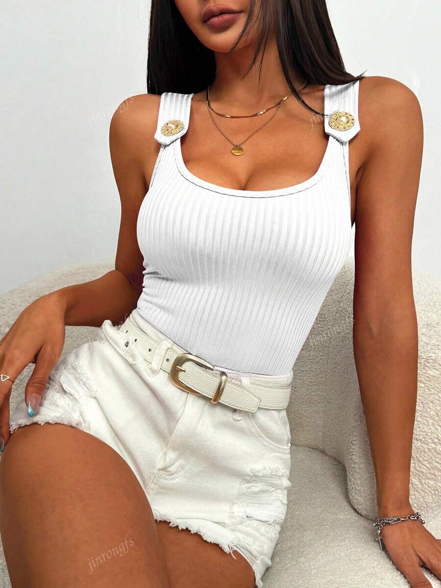 Ribbed knit tank tops with wide straps for women – Casual slim fit summer top
