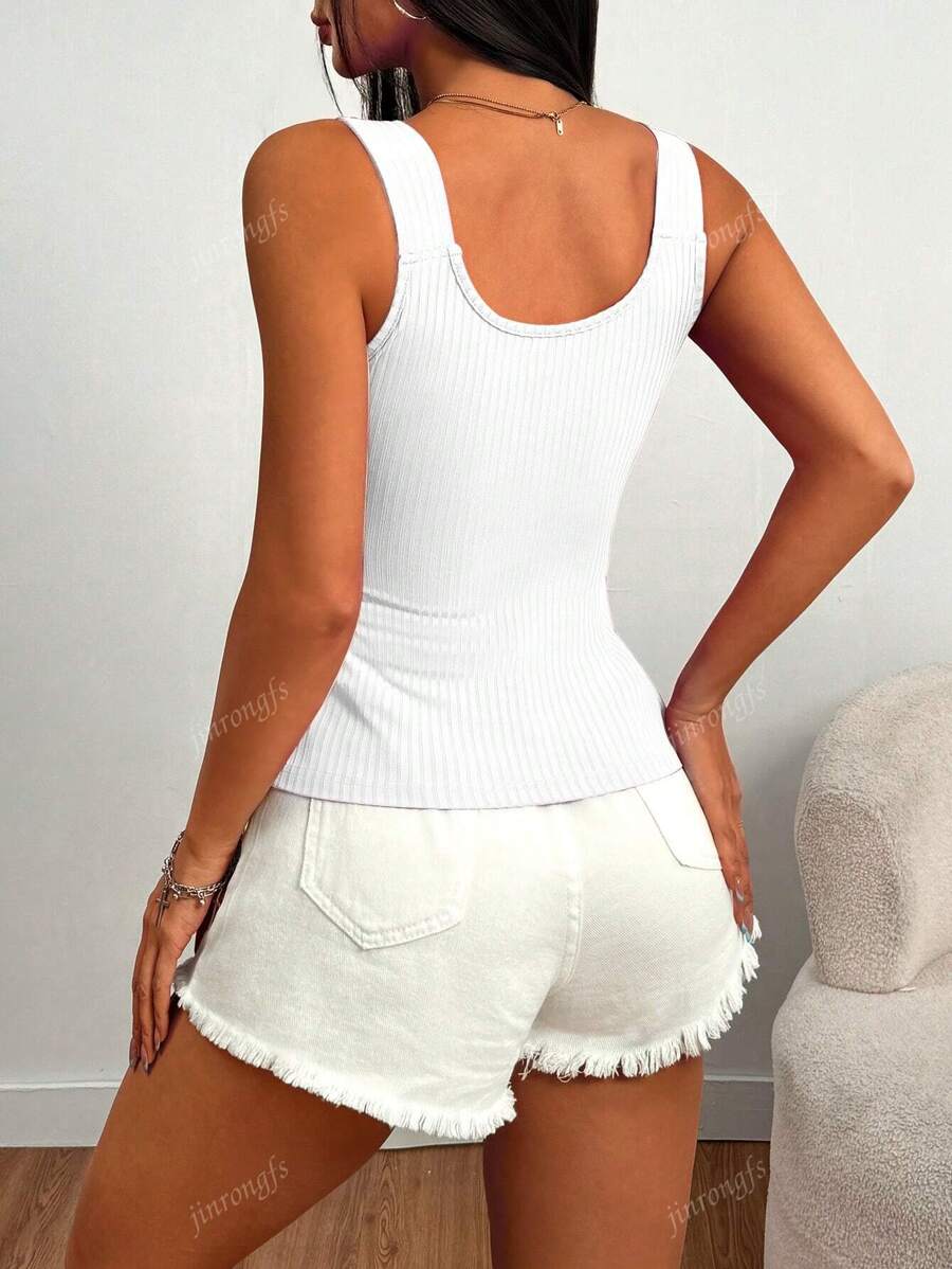 Ribbed knit tank tops with wide straps for women – Casual slim fit summer top