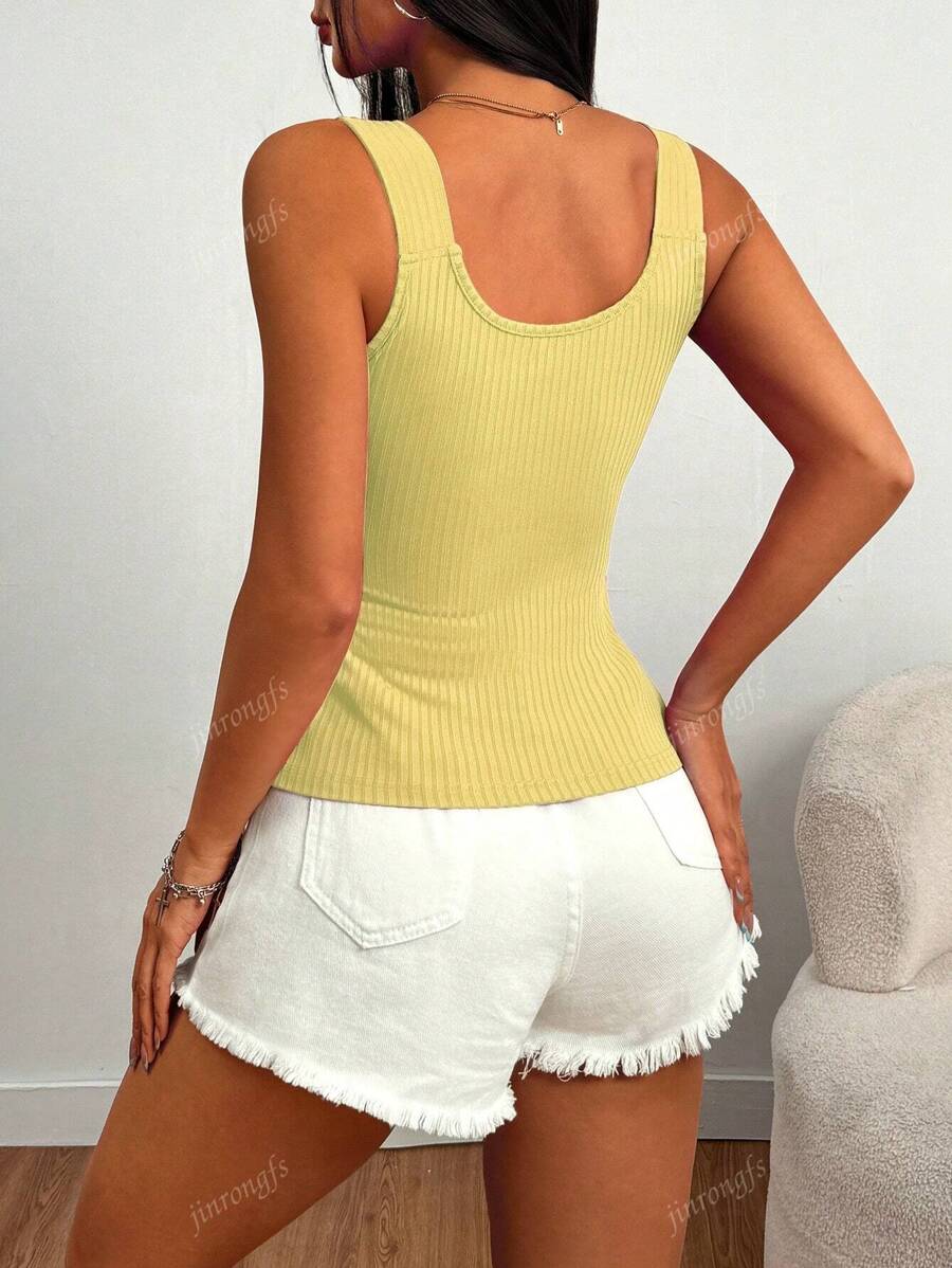 Ribbed knit tank tops with wide straps for women – Casual slim fit summer top