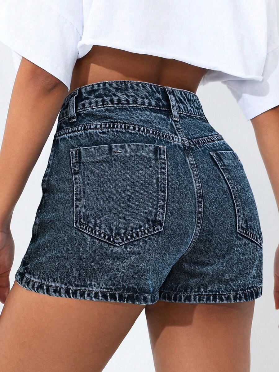Mini-jupe en jean taille haute avec bouton sur le devant pour femme