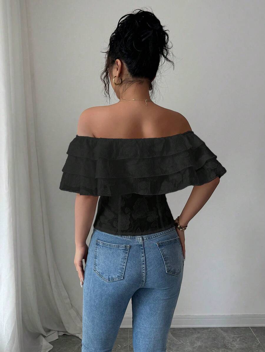 Flirty off-shoulder ruffled fitted tops romantic chic style