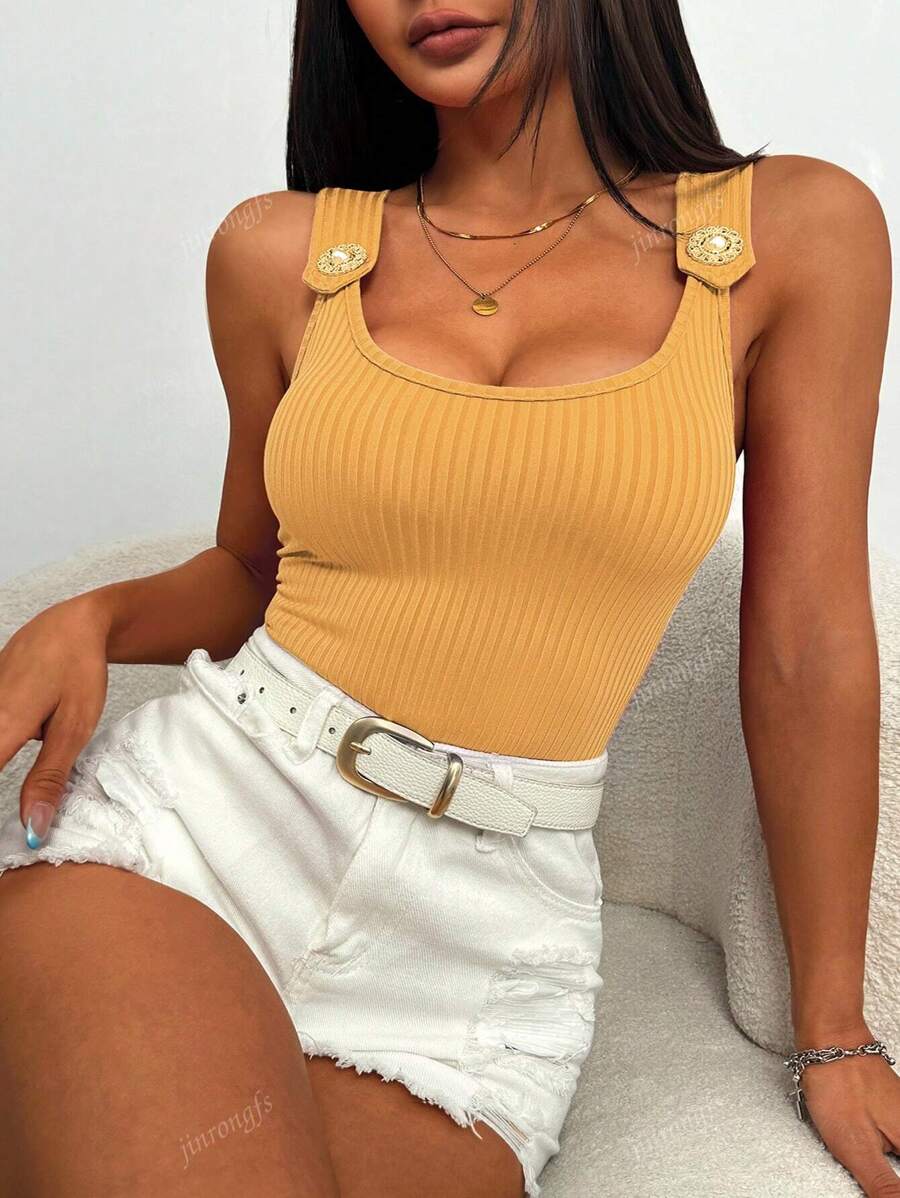 Ribbed knit tank tops with wide straps for women – Casual slim fit summer top