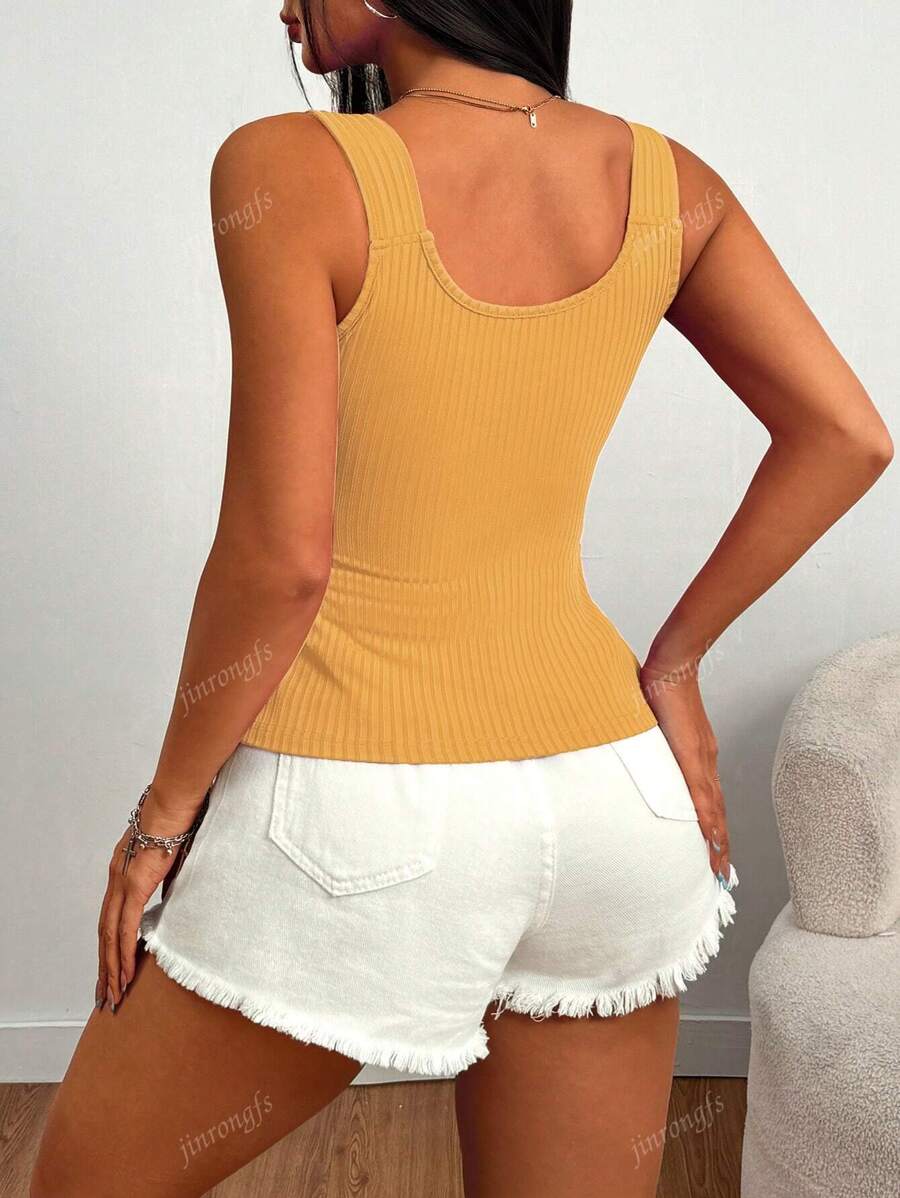Ribbed knit tank tops with wide straps for women – Casual slim fit summer top