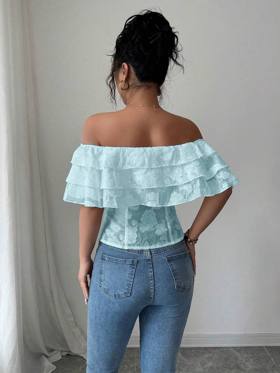 Flirty off-shoulder ruffled fitted tops romantic chic style