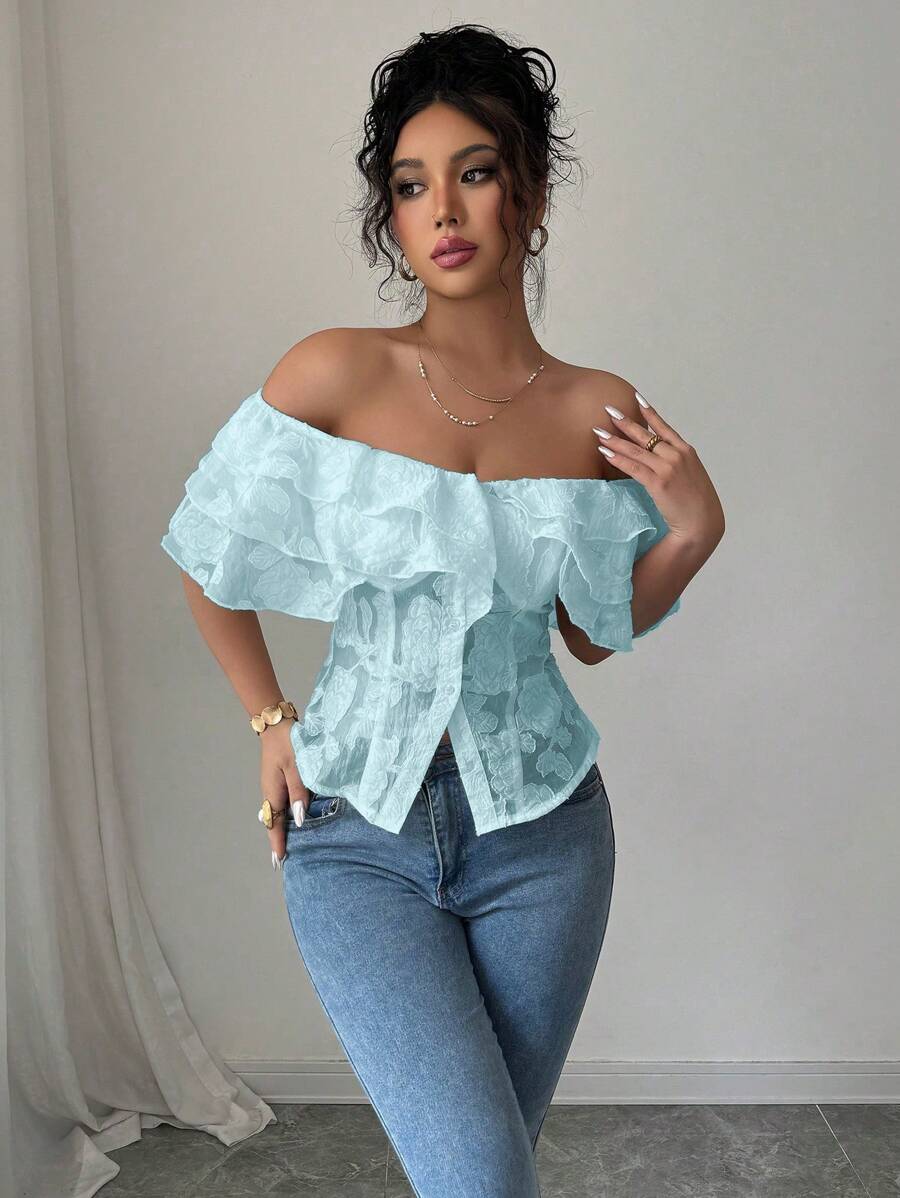Flirty off-shoulder ruffled fitted tops romantic chic style