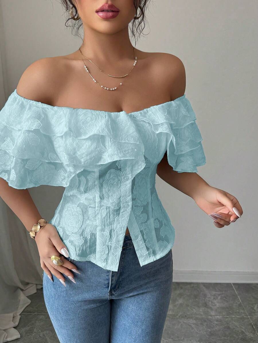 Flirty off-shoulder ruffled fitted tops romantic chic style