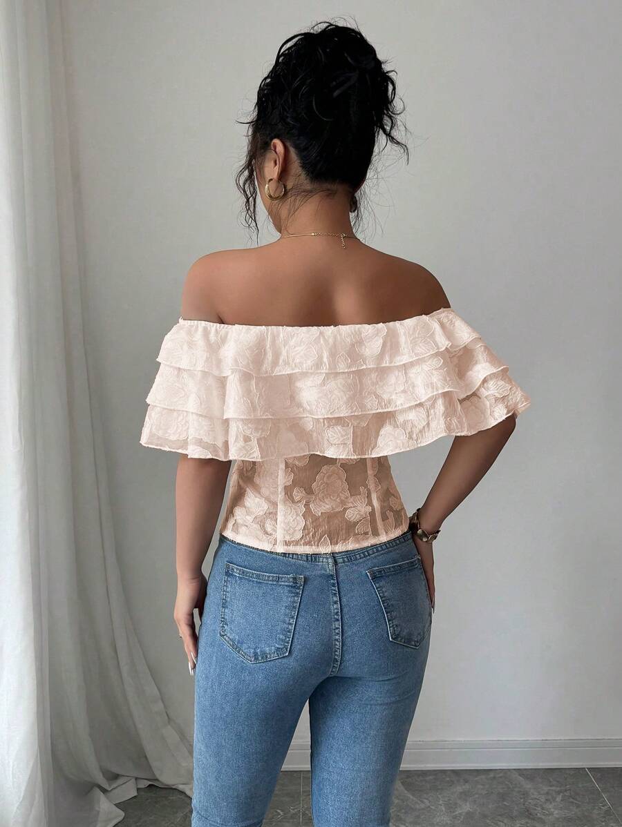 Flirty off-shoulder ruffled fitted tops romantic chic style