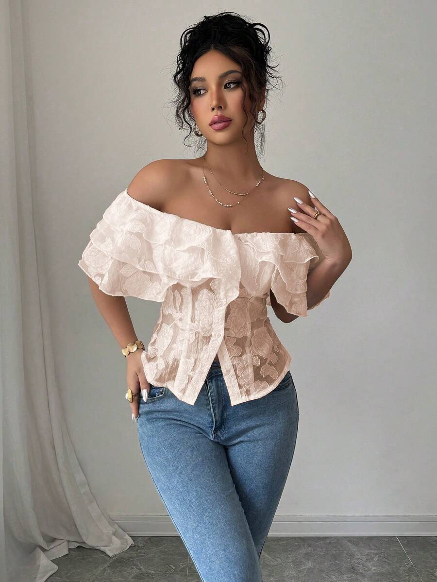 Flirty off-shoulder ruffled fitted tops romantic chic style