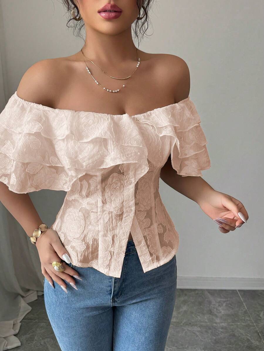 Flirty off-shoulder ruffled fitted tops romantic chic style