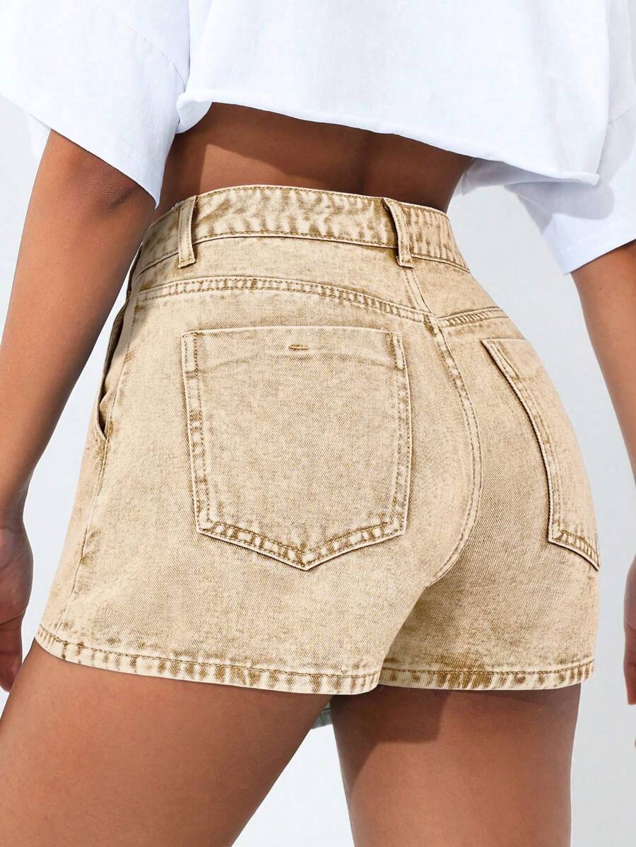 Mini-jupe en jean taille haute avec bouton sur le devant pour femme