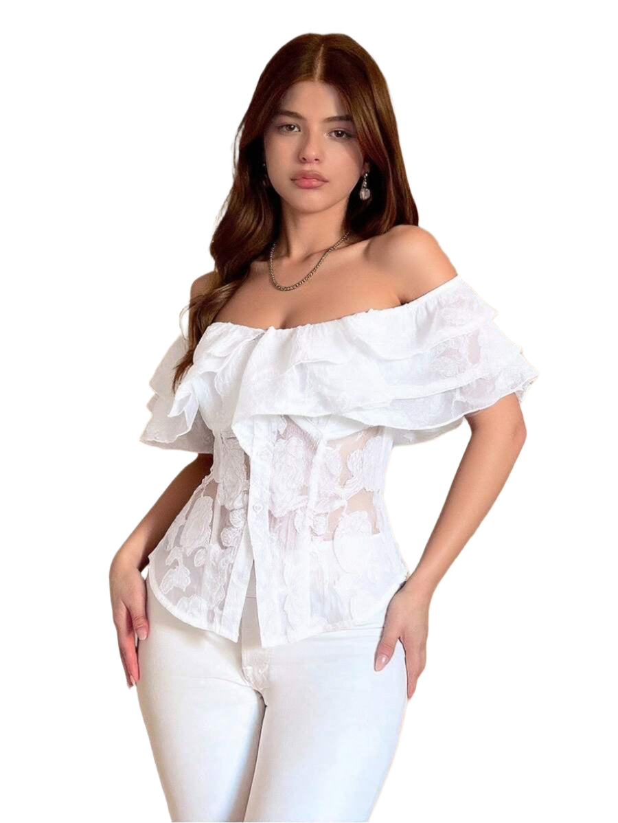 Flirty off-shoulder ruffled fitted tops romantic chic style
