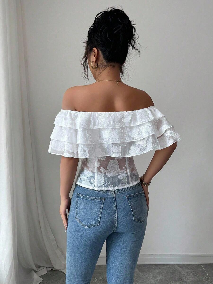 Flirty off-shoulder ruffled fitted tops romantic chic style
