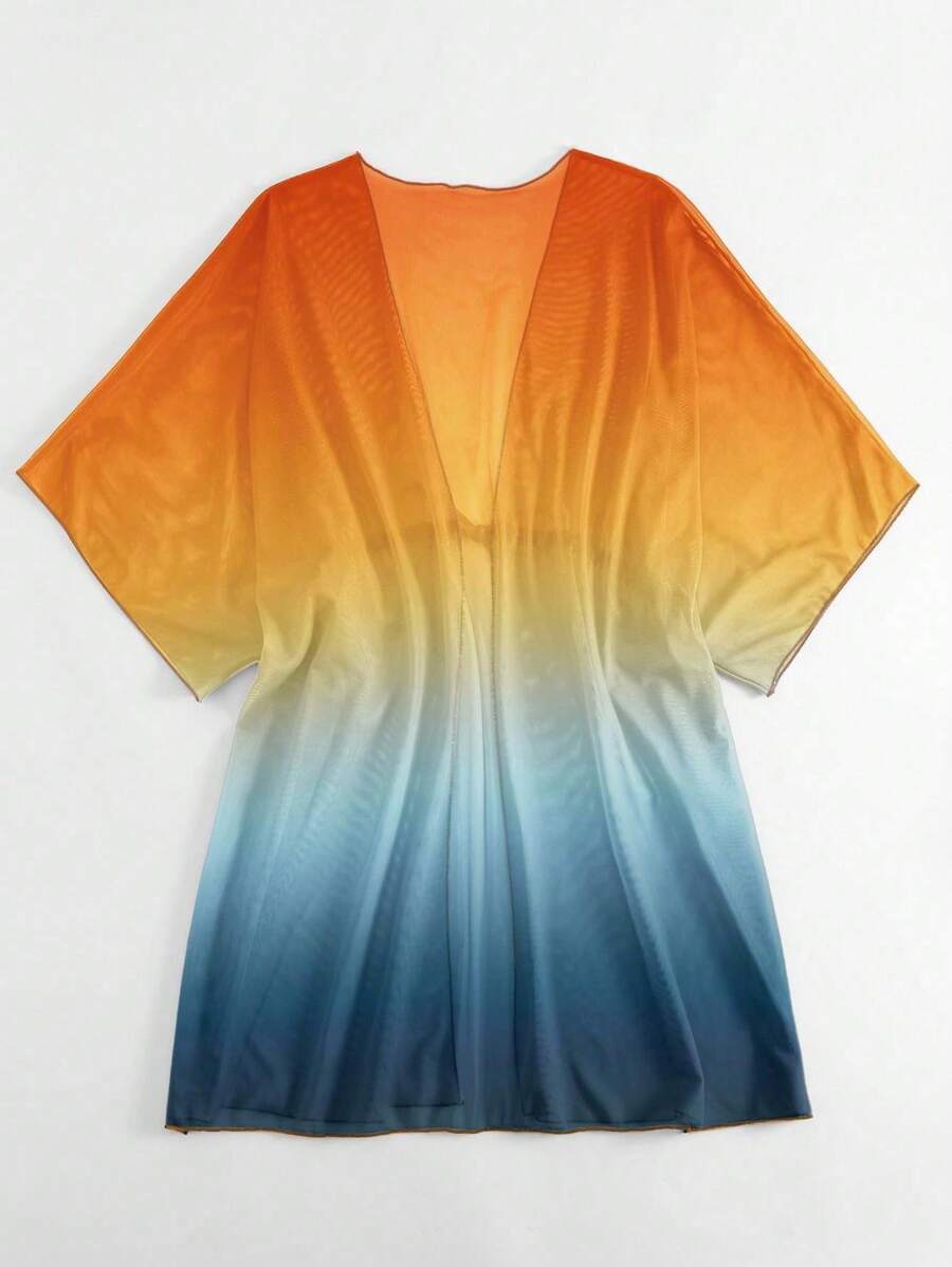 Kimono beach swimsuit cover-up in shaded mesh with batwing sleeves for women