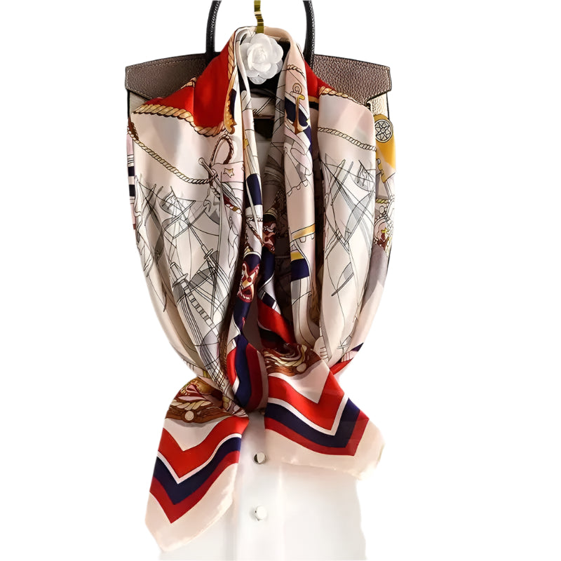 Foulard carré en soie imprimé à motifs – Doux et confortable pour femme