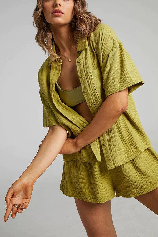 Ensemble chemise et short pour femme – Tenue d'été décontractée 2 pièces