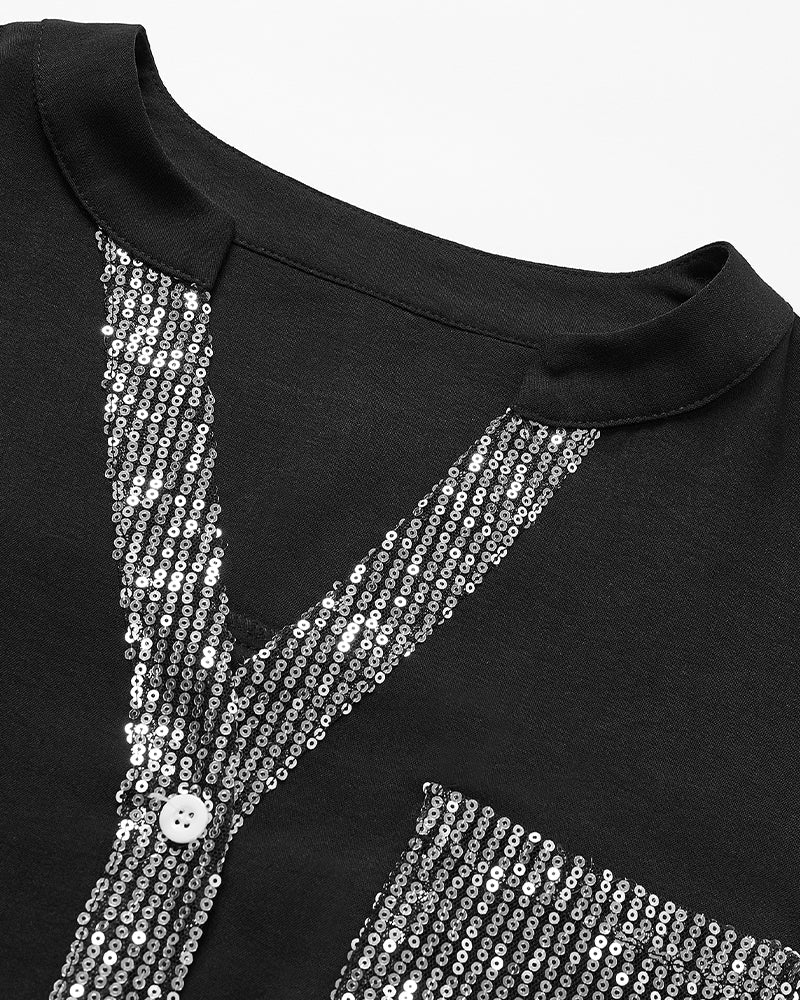 Haut à sequins et boutons pour femme – Style décontracté chic