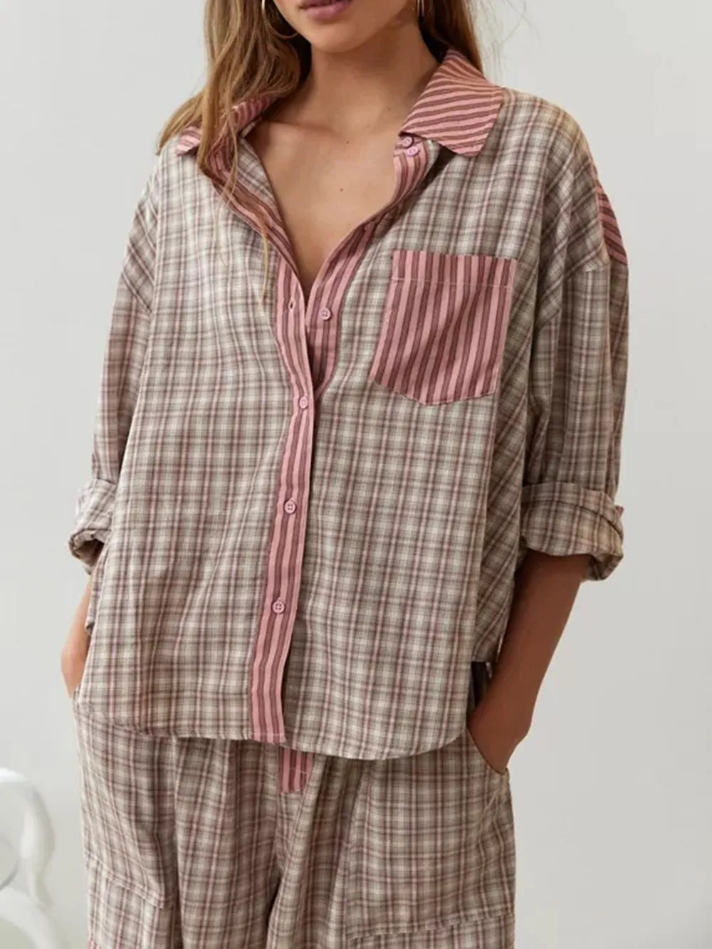 Faustina - Ensemble de pyjama deux pièces en coton doux et extensible pour femme