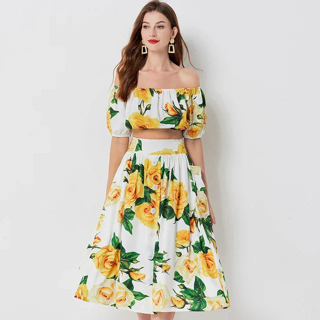 Khloé - Robe Combinaison jaune tendance avec motif floral