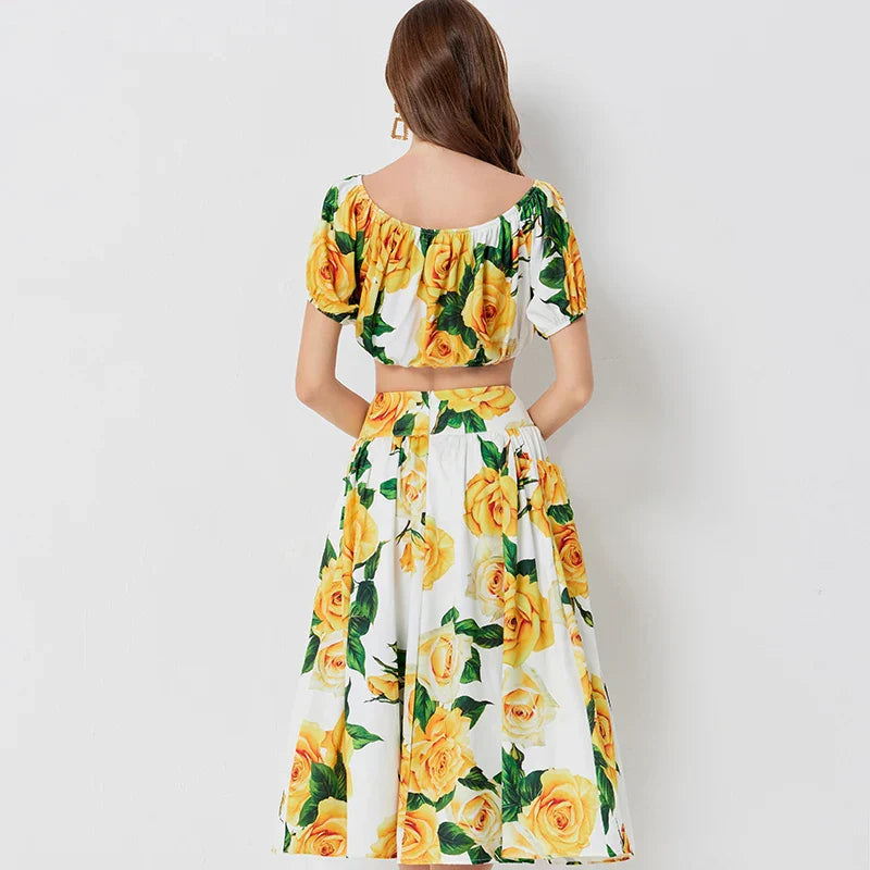 Khloé - Robe Combinaison jaune tendance avec motif floral