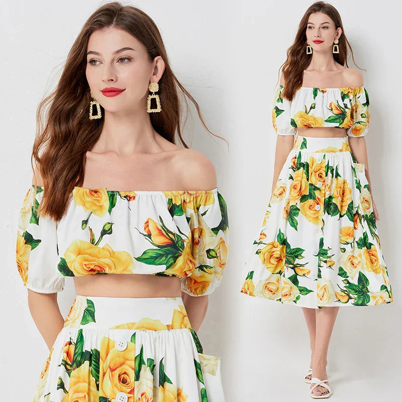 Khloé - Robe Combinaison jaune tendance avec motif floral