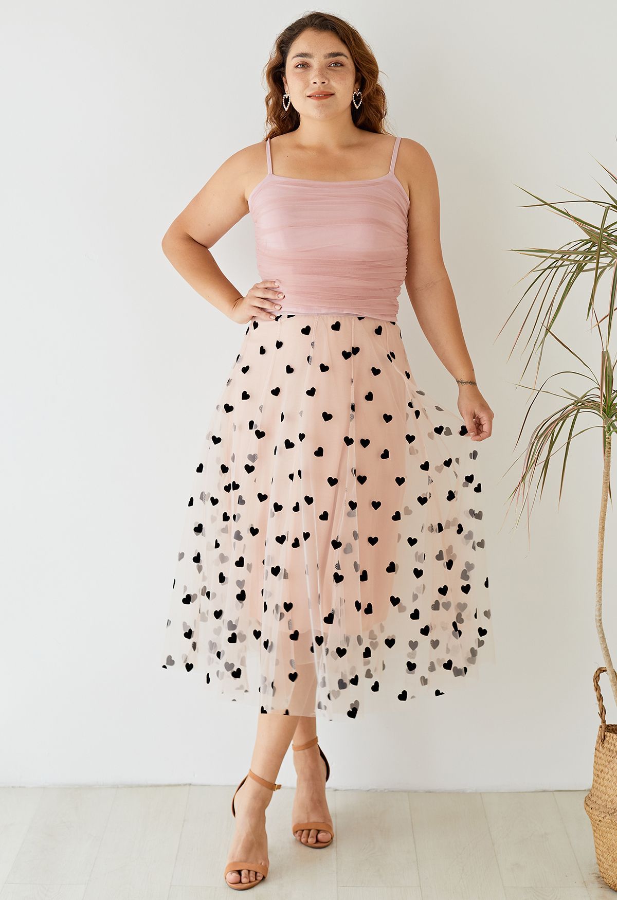 Long tulle skirt for women – with hearts, elegant double layer