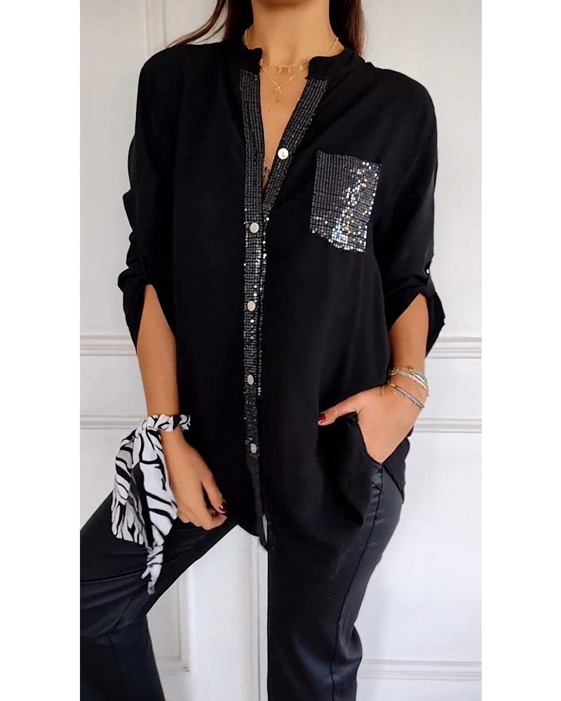 Haut à sequins et boutons pour femme – Style décontracté chic