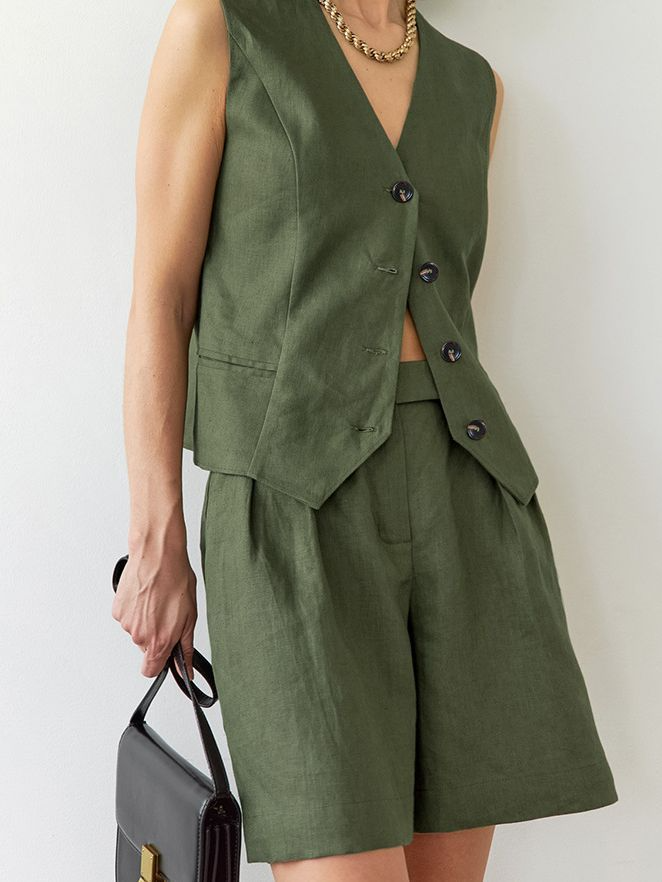 Ensemble chemise et short western vert pour femme – Élégant deux pièces