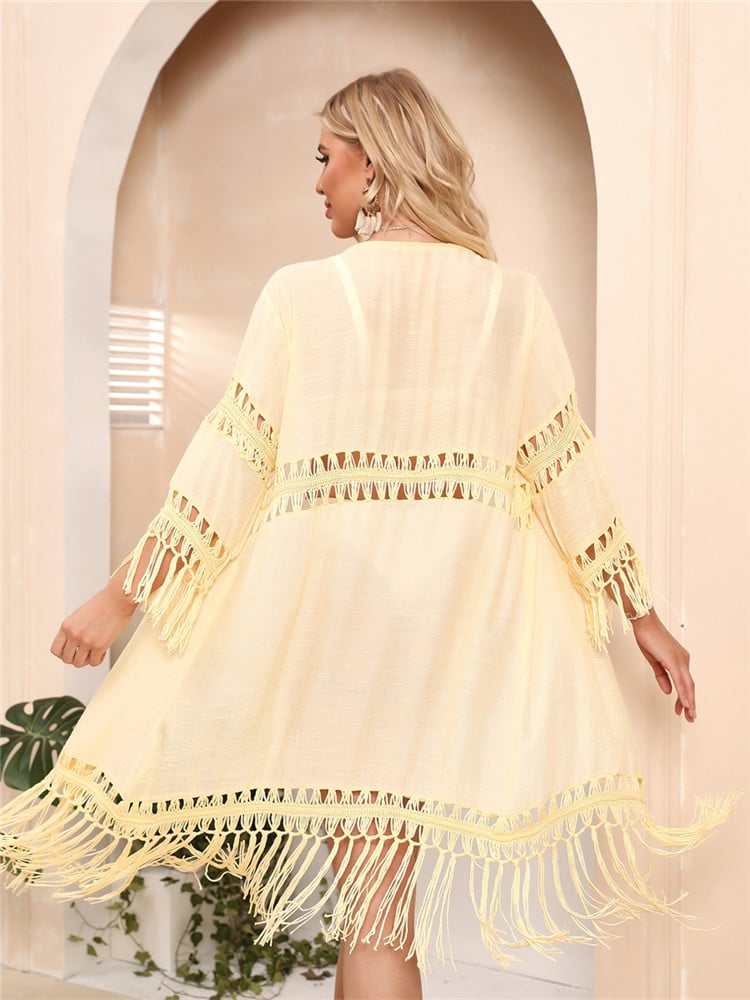 Beach swimsuit cover-up kimono with fringes in elegant bohemian design