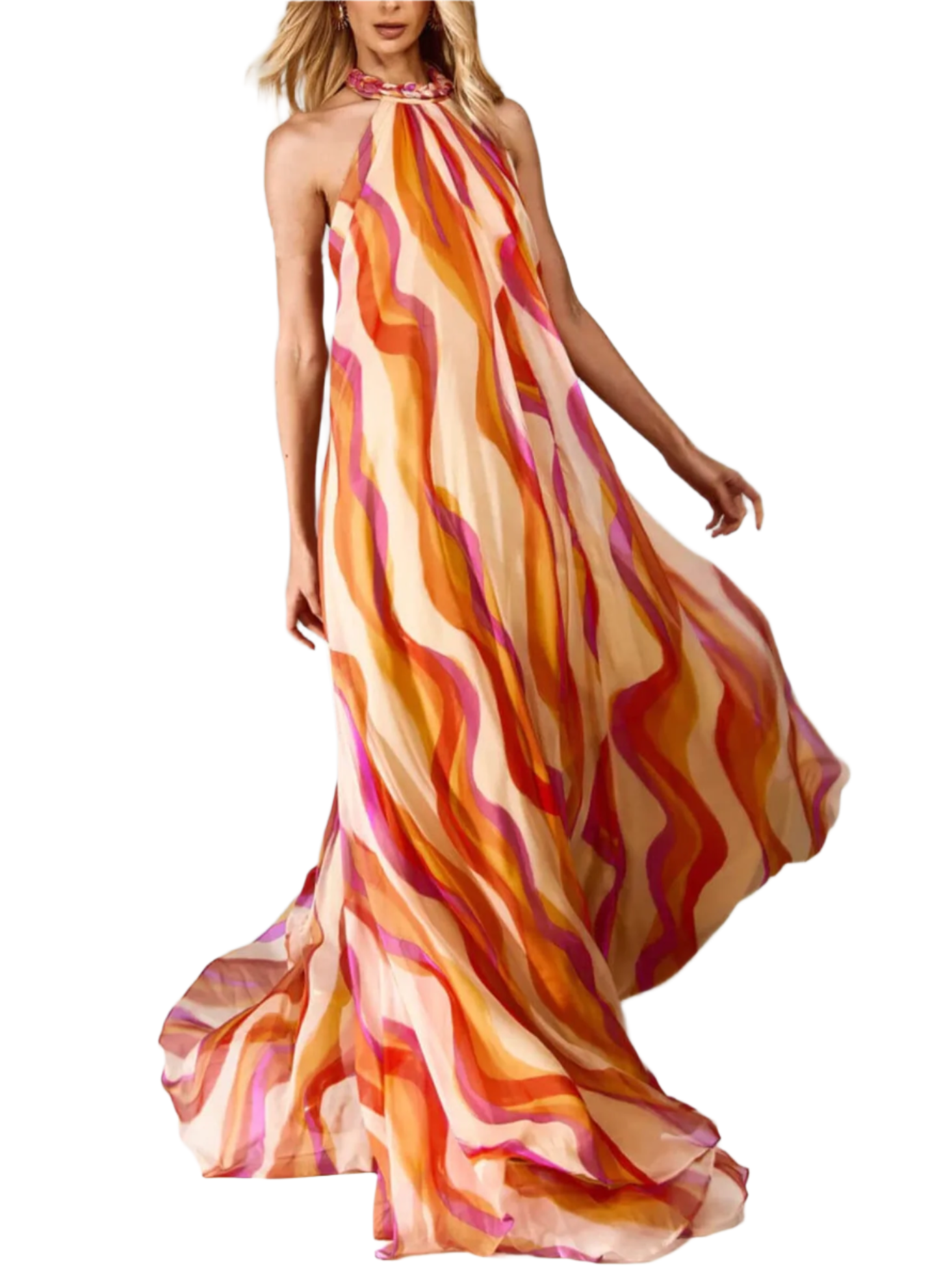 Robe de soirée satinée à dos nu et décolleté plongeant femme