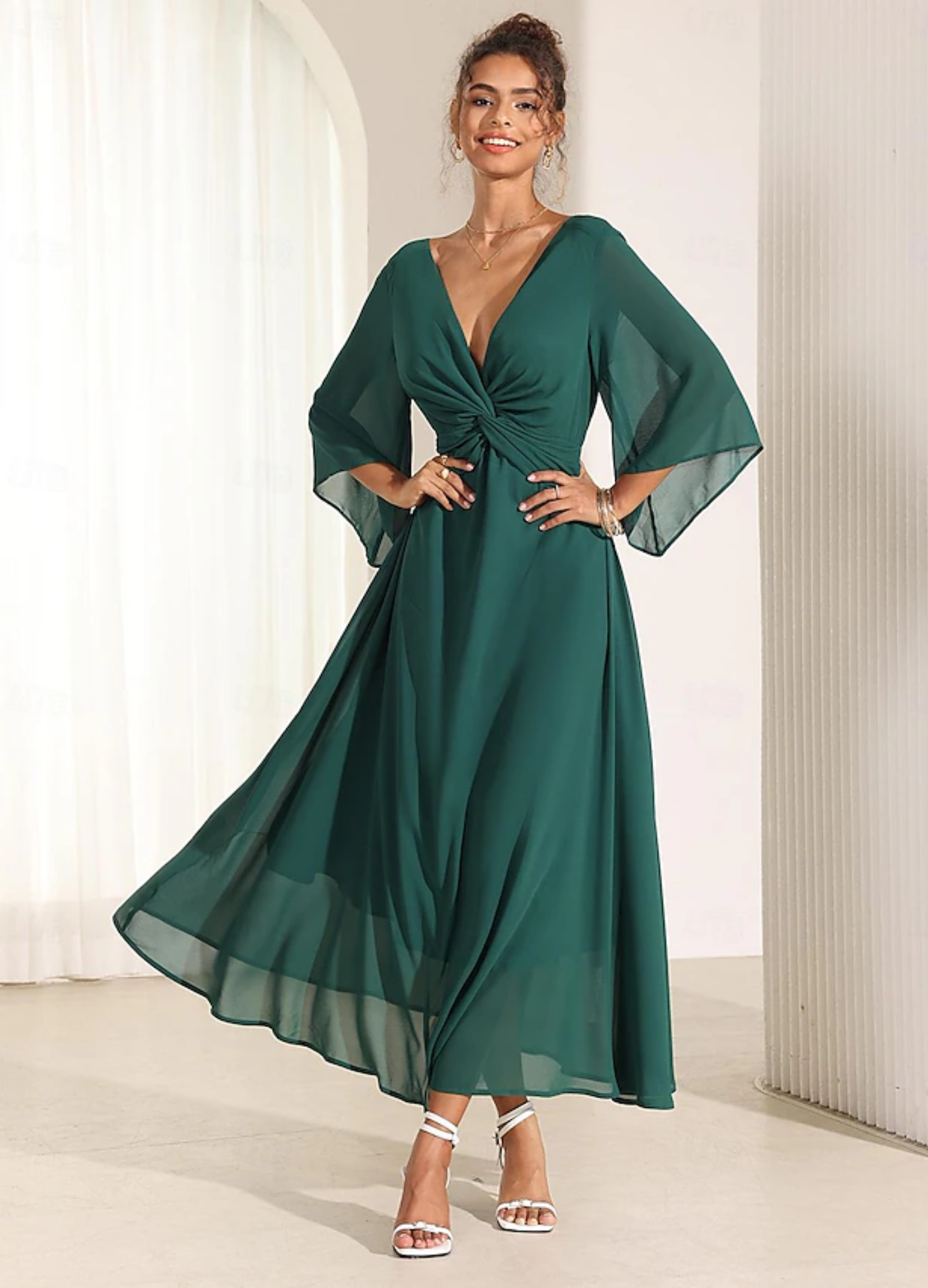 Robe Longue Maxi en Chiffon pour Femme – Élégante à Col en V