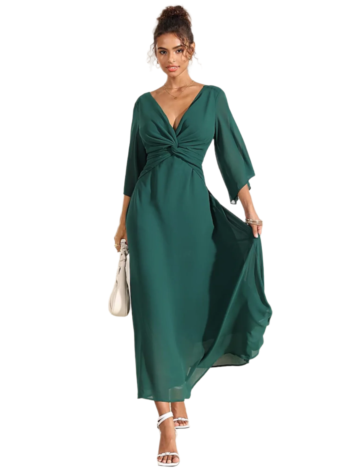 Robe Longue Maxi en Chiffon pour Femme – Élégante à Col en V