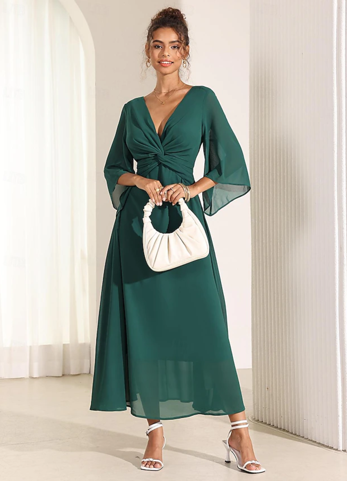 Robe Longue Maxi en Chiffon pour Femme – Élégante à Col en V
