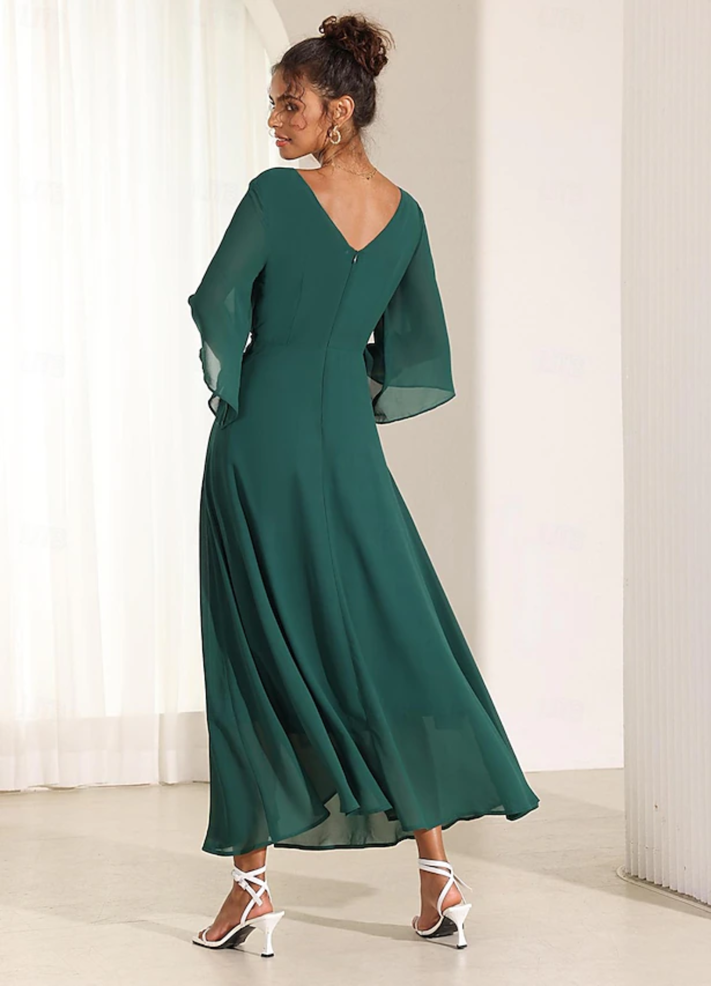 Robe Longue Maxi en Chiffon pour Femme – Élégante à Col en V
