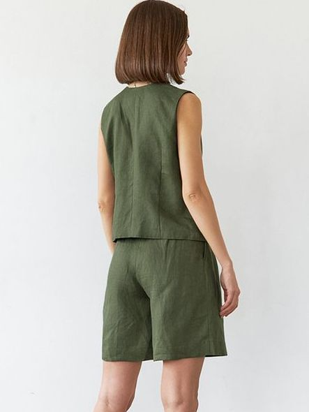 Ensemble chemise et short western vert pour femme – Élégant deux pièces