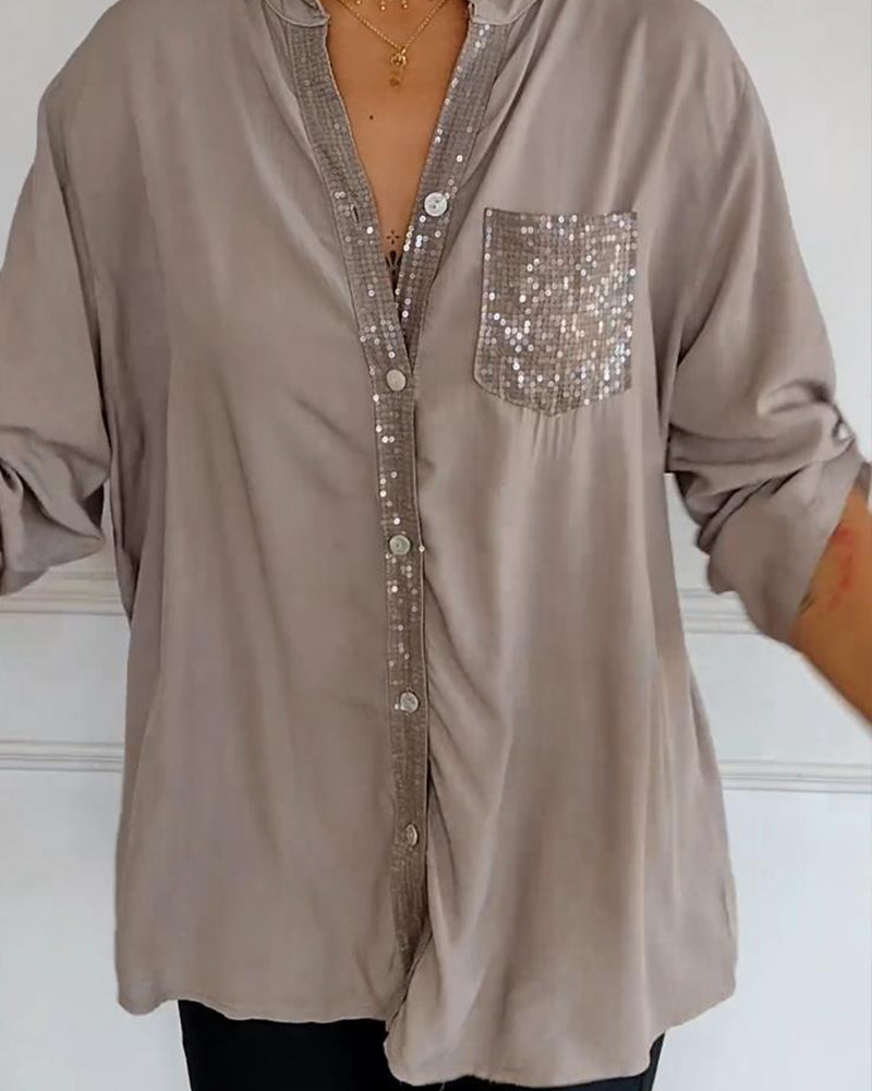 Haut à sequins et boutons pour femme – Style décontracté chic