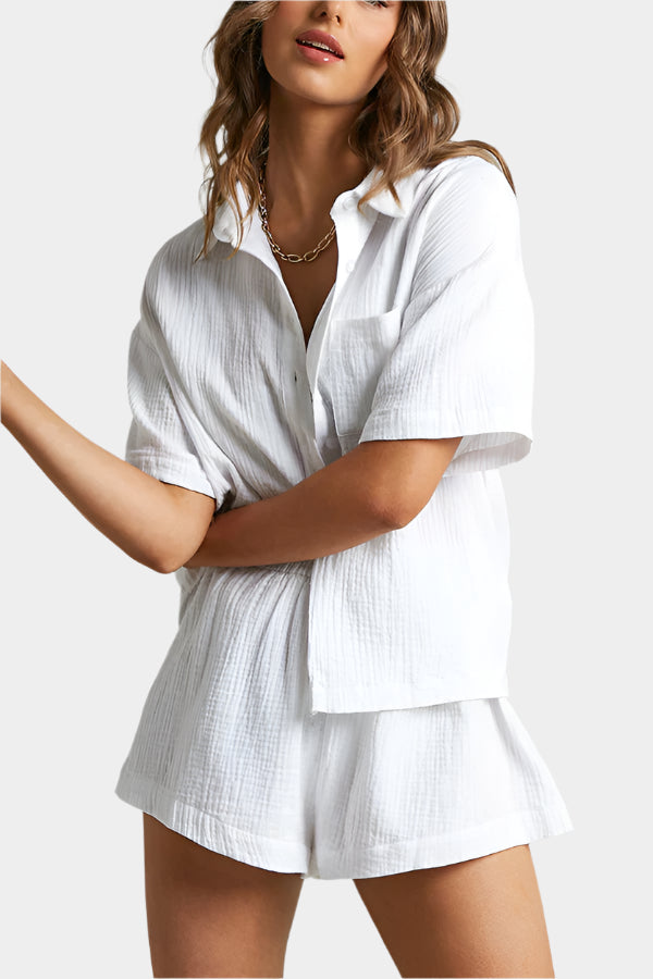 Ensemble chemise et short pour femme – Tenue d'été décontractée 2 pièces
