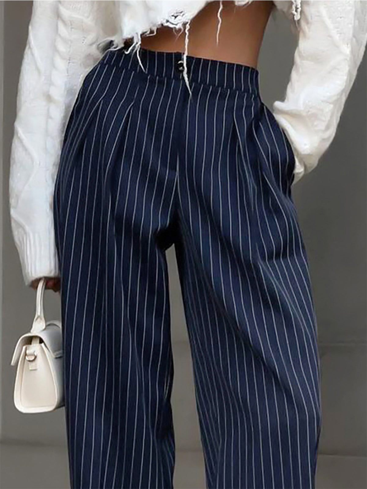 Cécile - Pantalon large à plis à rayures, élégant et confortable pour un look chic et sophistiqué