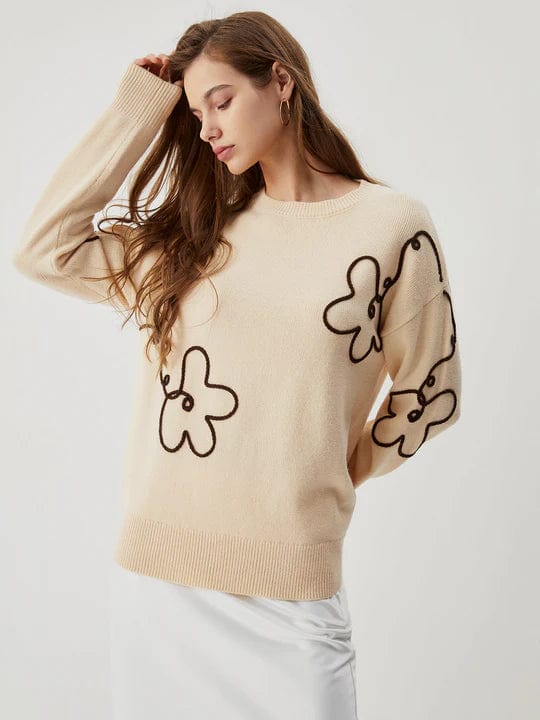 Agathe - Pull en maille avec imprimé floral, élégant et confortable pour toutes les saisons