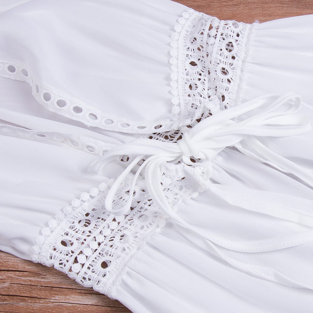 Long deep V-neck beach swimsuit cover-ups with crochet details