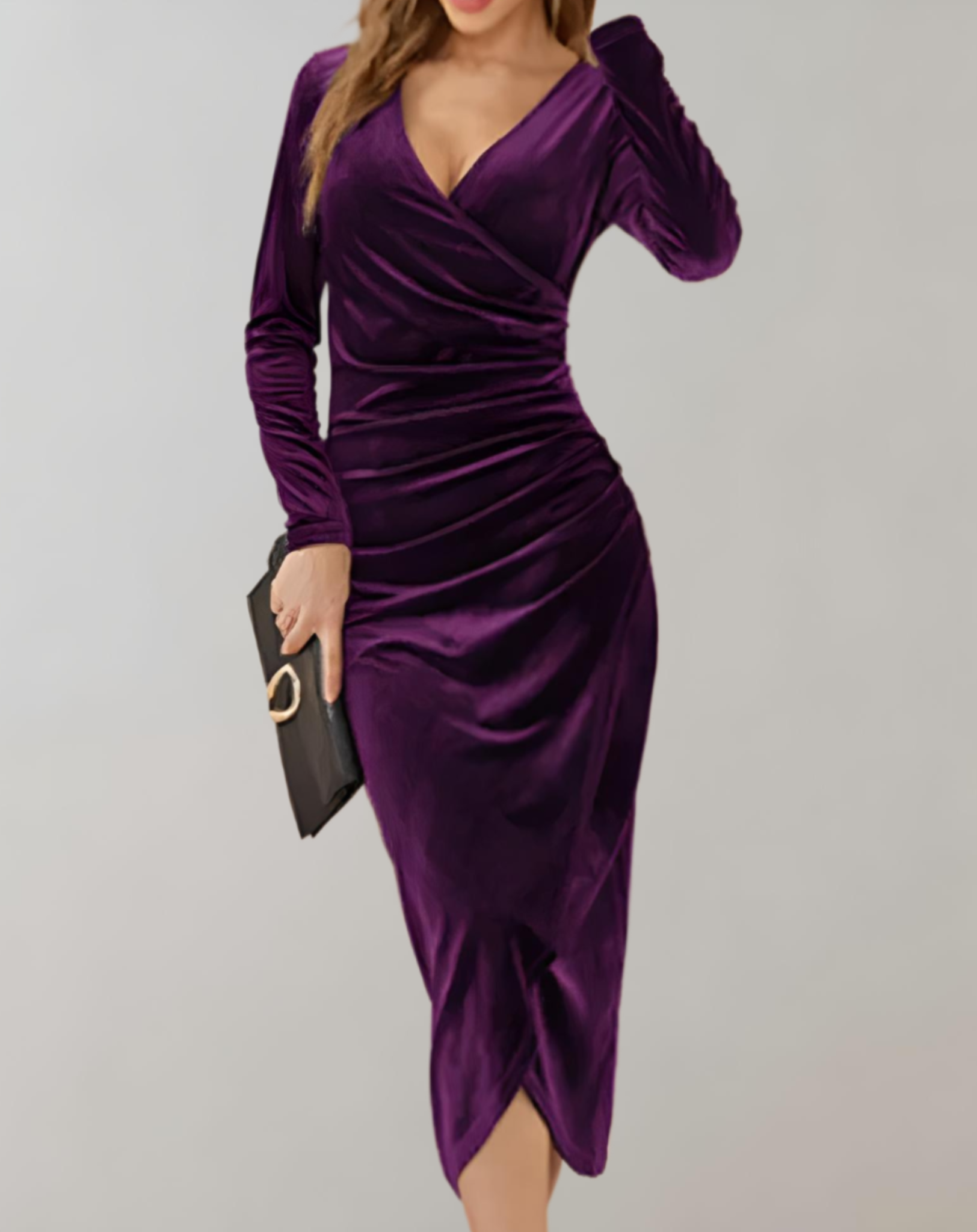 Maëlle – Robe midi en velours luxueux, moulante et élégante pour toutes les occasions