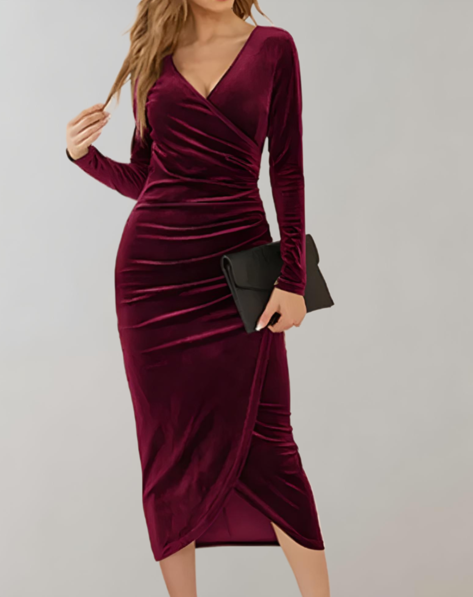 Maëlle – Robe midi en velours luxueux, moulante et élégante pour toutes les occasions