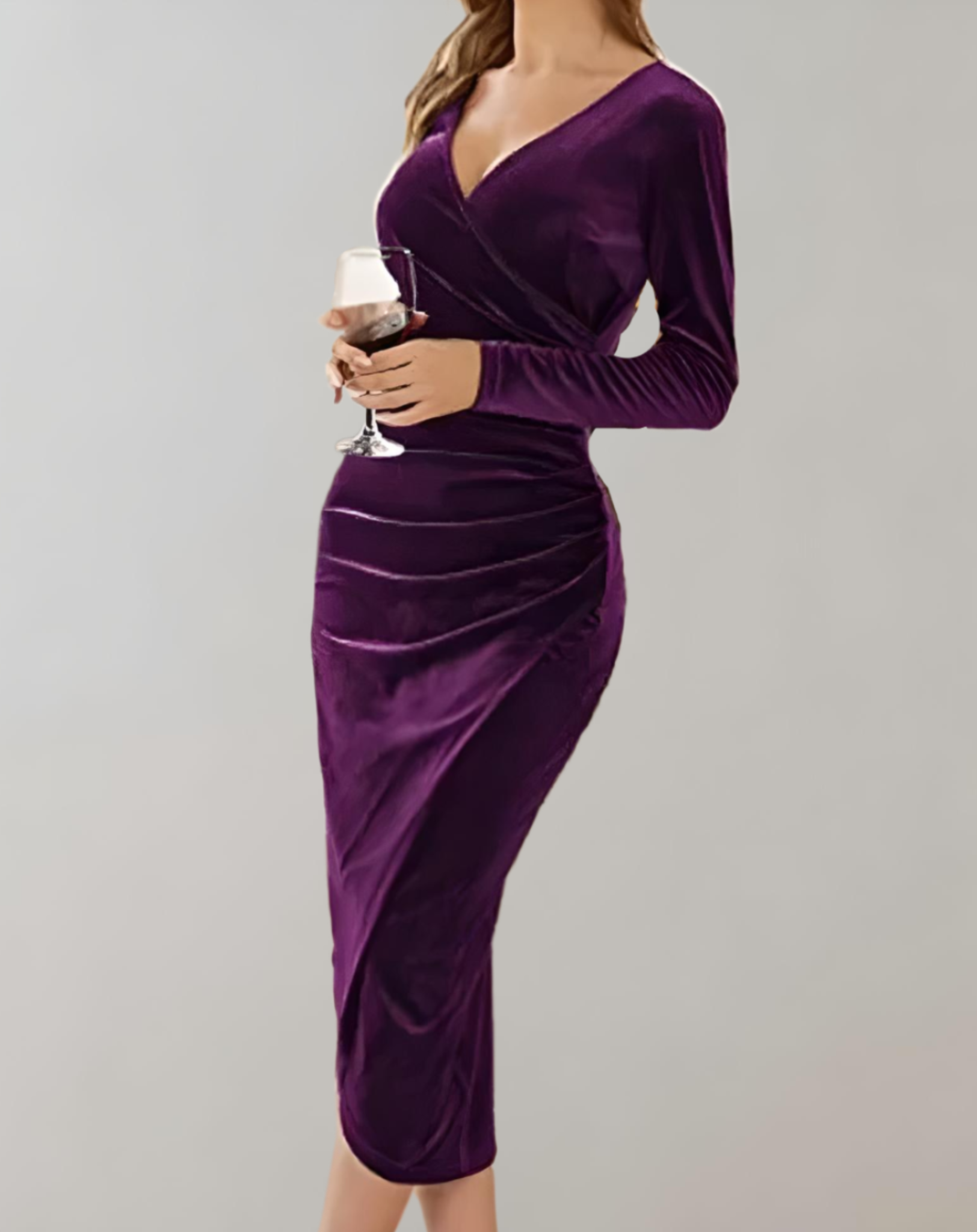 Maëlle – Robe midi en velours luxueux, moulante et élégante pour toutes les occasions