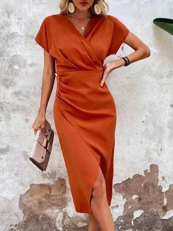 Robe midi à col en V orange