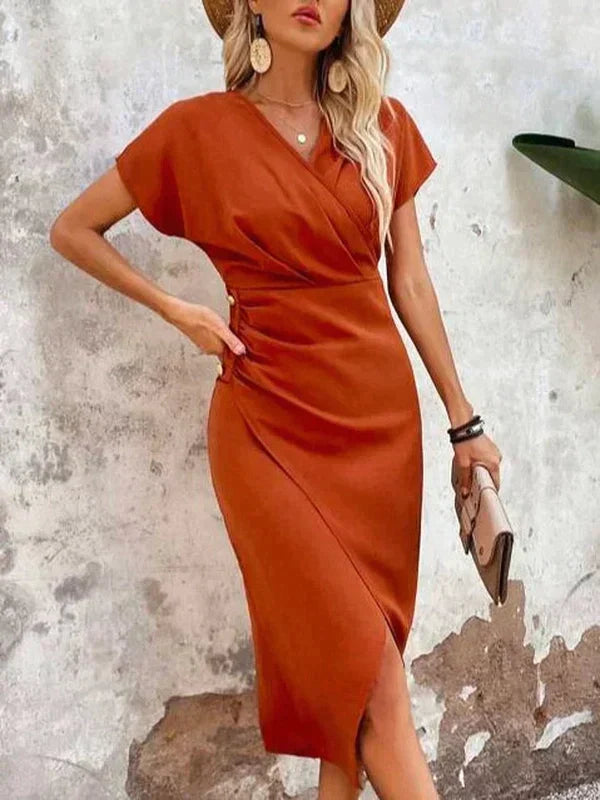 Robe midi à col en V orange